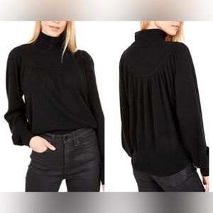 Madewell Shirred Balloon-Sleeve Turtleneck Sweater in Black, XS